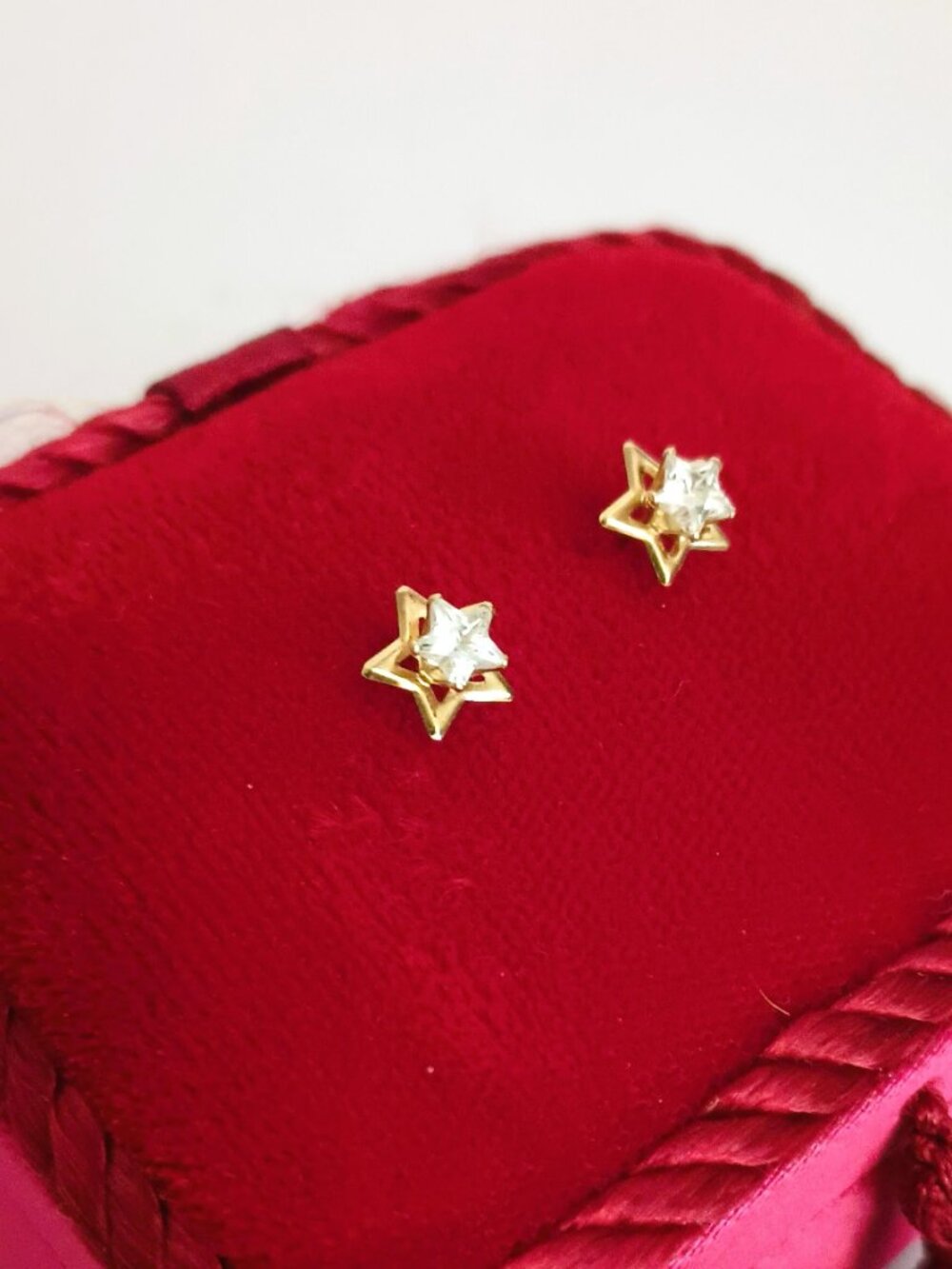 14k Cubic Zirconia Star Post Earrings Tiny Prong Stud Minimalist Jewelry